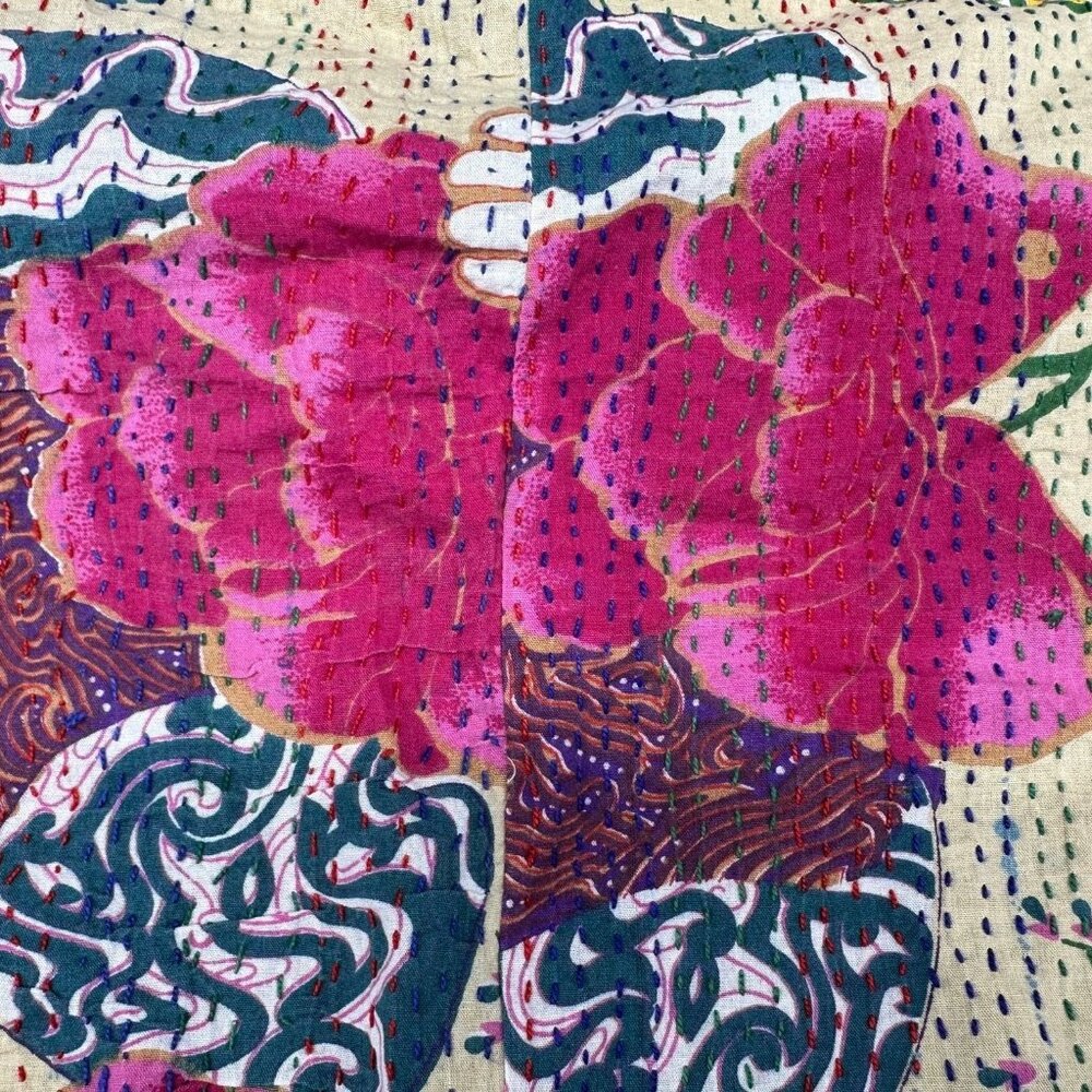 Decorative Throw Pillow Covers Cases Kantha Bright Floral Zipper Boho Eclectic - Picture 5 of 9